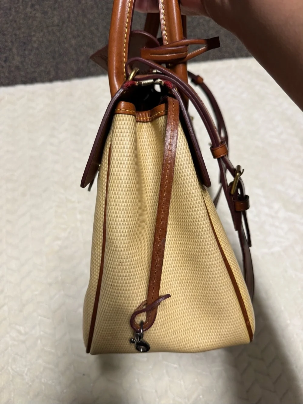 Dooney & Bourke Cream Satchel with Tan Leather Trim - Picture 5 of 15